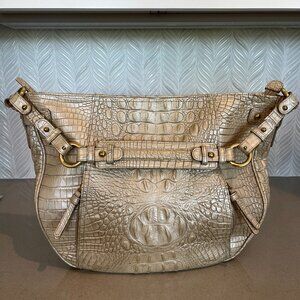 BRAHMIN Oyster Lauren MELBOURNE Croc Embossed LEATHER SATCHEL Shoulder Hobo Bag